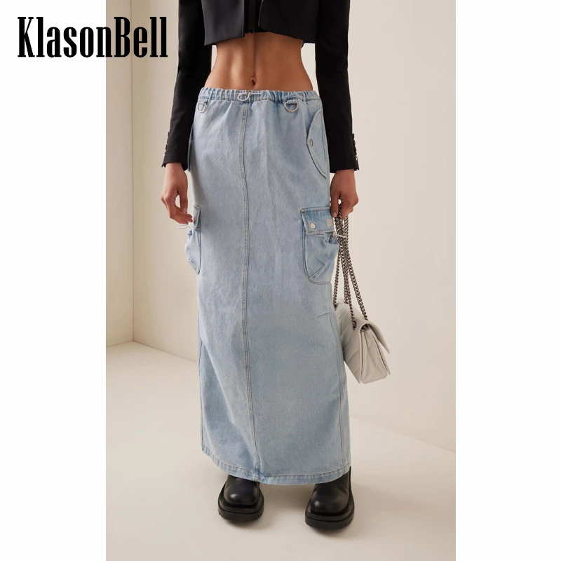 

5.11 GuliChic Women Street Casual Drawstring Pocket Decoration Solid Color Back Split Long Straight Skirt
