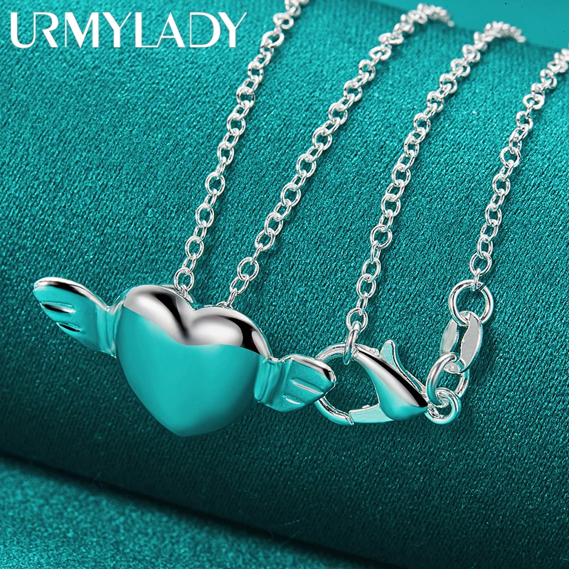 

URMYLADY 925 Sterling Silver Cupid Heart 16/18/20/22/24/26/28/30 Inch Pendant Necklace For Women Wedding Party Fashion Jewelry