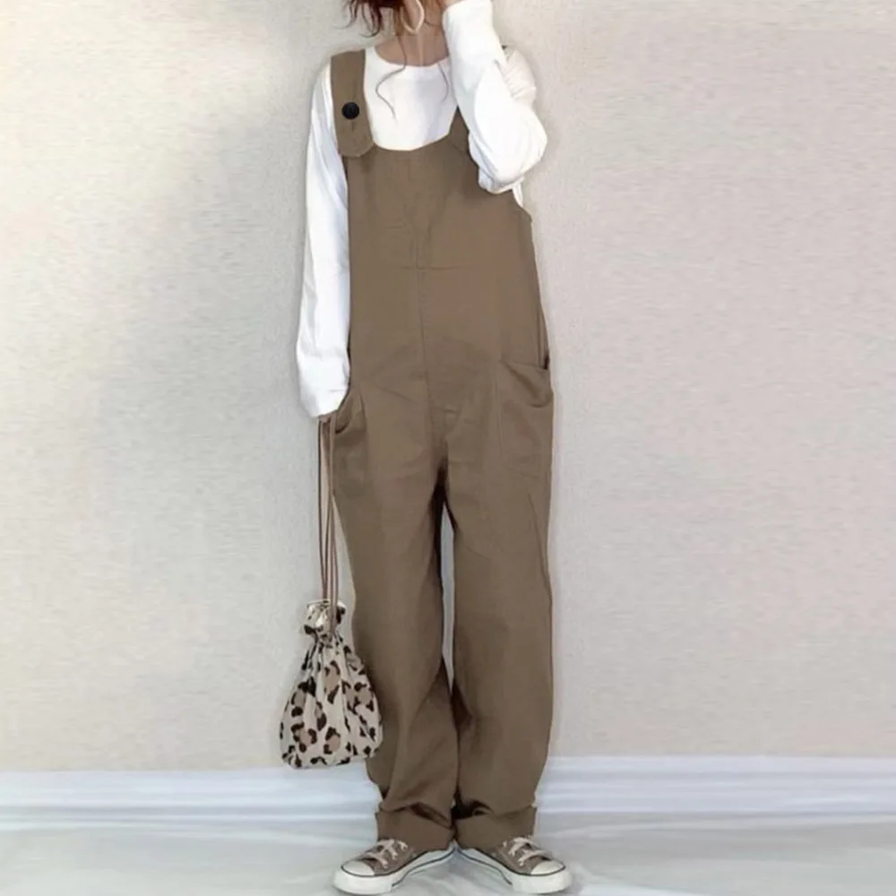 

Модный комбинезон, новый Однотонный женский комбинезон, простой прямой свободный комбинезон, Женский Летний комбинезон в японском и корейс...