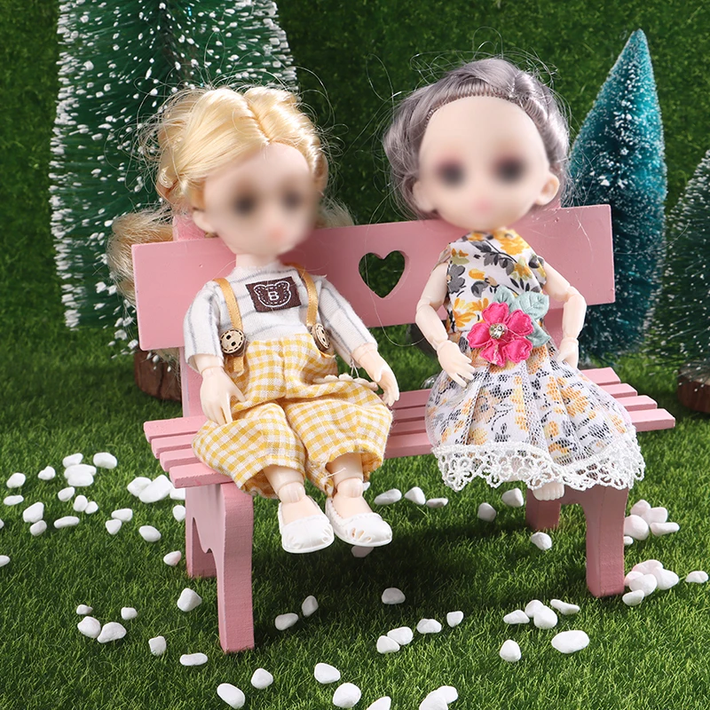 

1PC Doll House Mini Wooden Small Color Bench Park Bench Stool Furniture Model Shooting Background Props Home Decoration