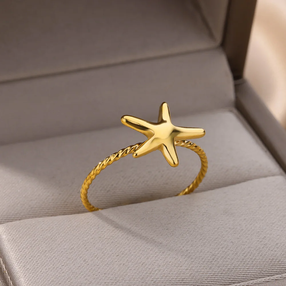 

Starfish Rings for Women Gold Plated Stainless Steel Ring Vintage Wedding Aesthetic Jewelry free shipping anillos mujer