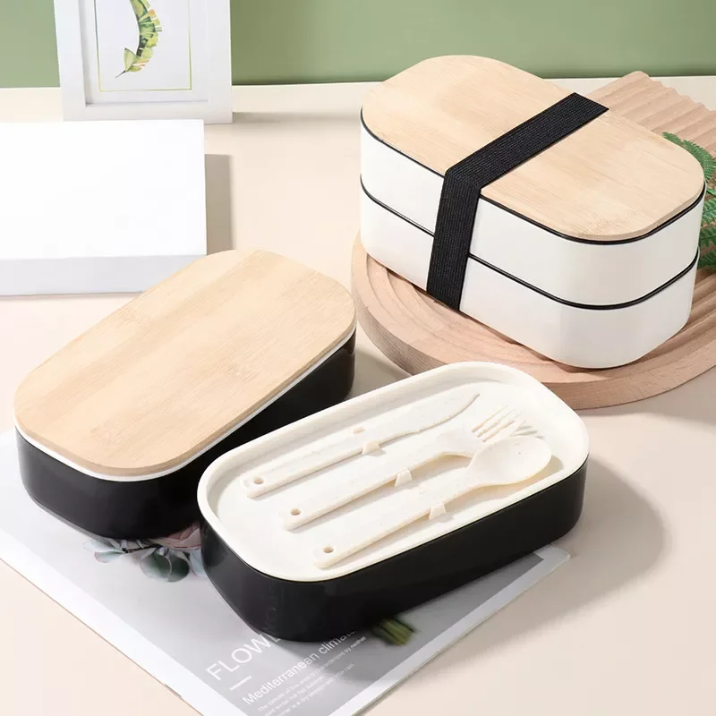 

Lunch Box Portable Double Wood Bento Box School Office Dinnerware BPA Free Picnic Food Container