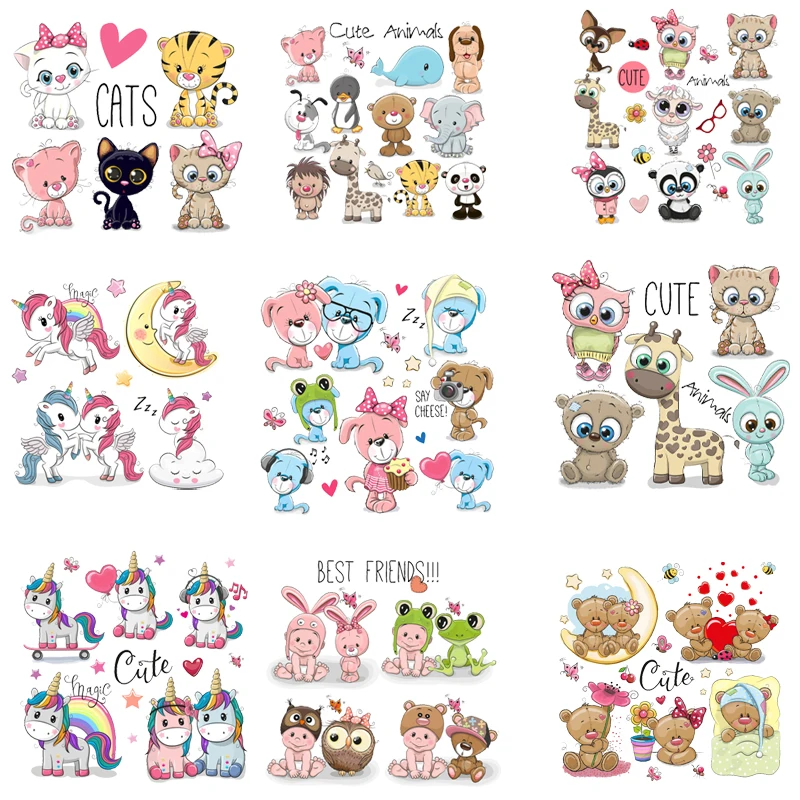 

Iron-on Stickers for Clothes Cartoon Unicorn Patch Clothing Thermoadhesive Patches Sets Cute Cat Animals Heat Transfers Stickers