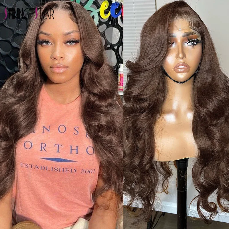 13x4 Lace Front Wigs For Women Brown Colored Human Hair Body Wave Wigs Pre Plucked Transparent Lace Frontal Human Hair Wigs 180%