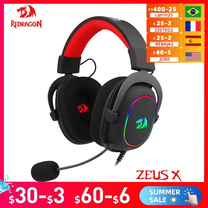 

REDRAGON ZEUS X H510 RGB Gaming USB Headphone Noise cancelling, 7.1 Surround Compute headset Earphones Microphone for PC PS4