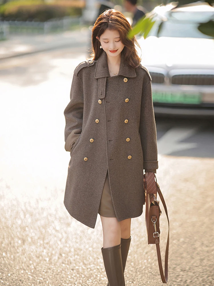 Потеднее осеннее шерстяное пальто Верхняя одежда Женская маленькая костюм в