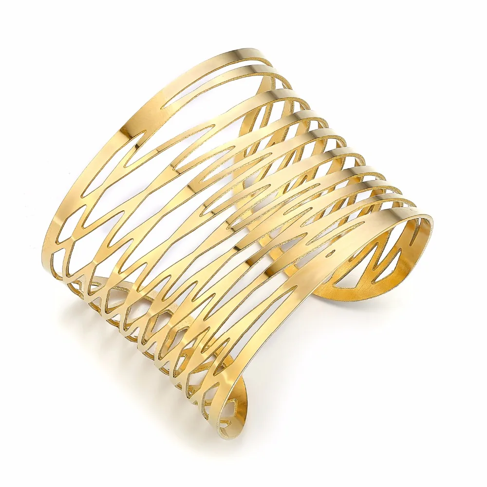 

Hollow Design Big Bracelets Manchette Statement Jewelry Fashion Punk Open Cuff Bangles Bracelets For Women Wrap Hand Bijoux