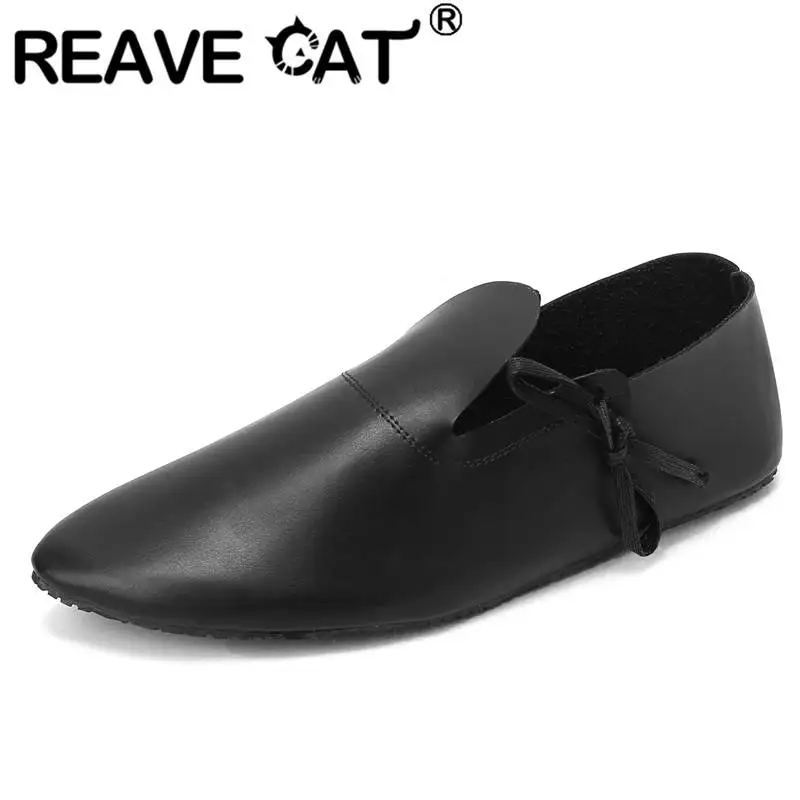 

Женские туфли на плоской подошве REAVE CAT, дизайнерские лоферы с круглым носком и застежкой на шнуровке для мужчин и женщин, повседневные лакон...