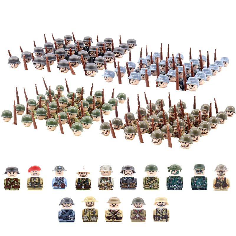 24pcs/set Child Ww2 Military Building Blocks Soldier Array With Base Plate And Accessories Rifle Small Particle Assembly War Toy |