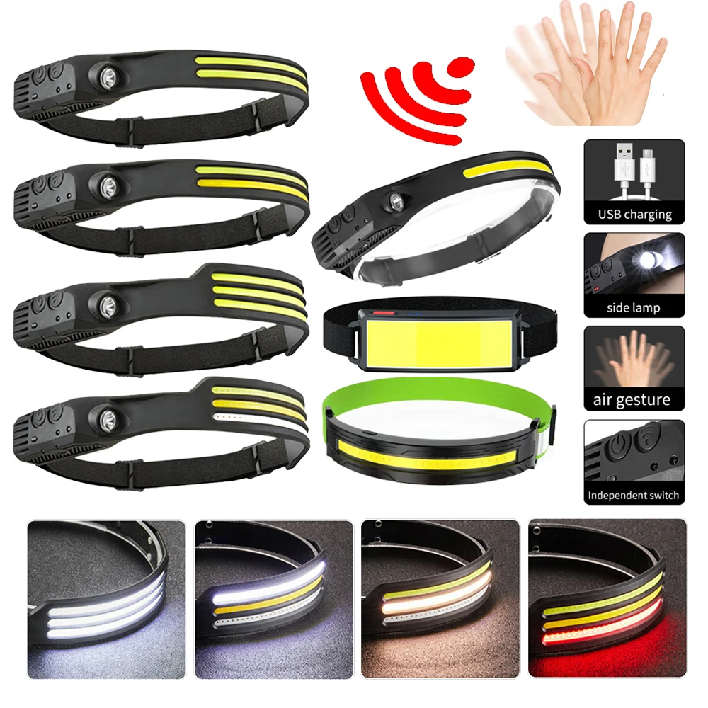 

COB LED Headlamp Sensor Headlight Flashlight USB Rechargeable Strong Head Lamp Torch Outdoor Camping Fishing Light