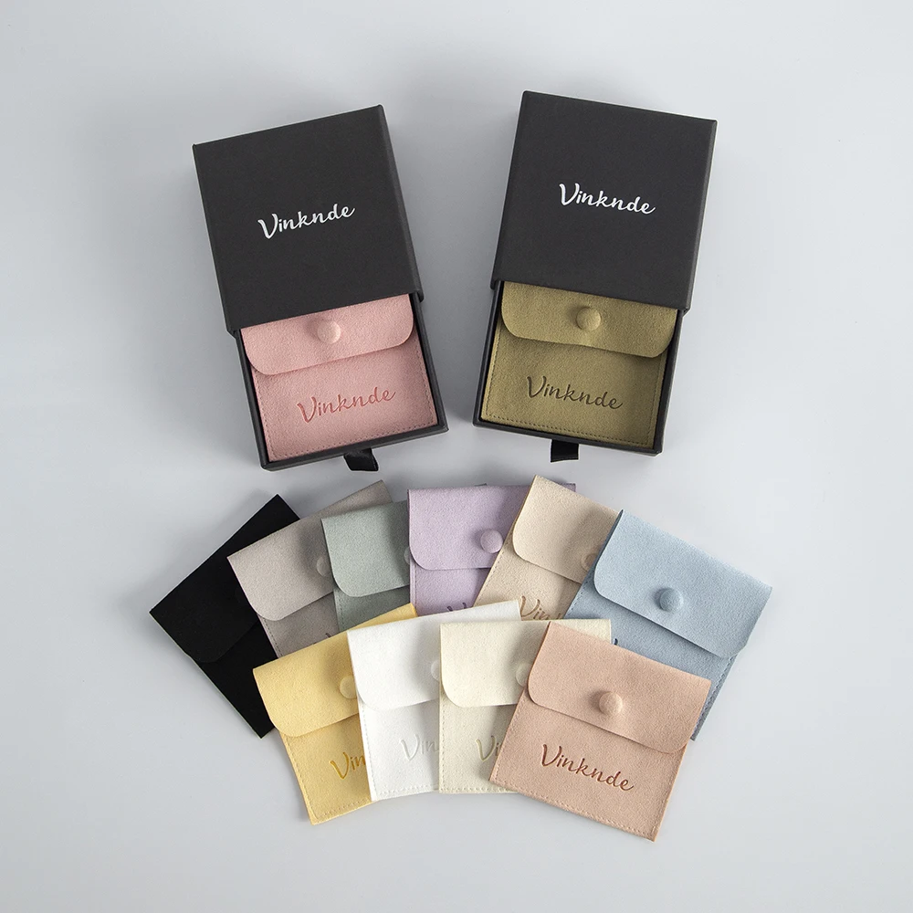 Black Drawer Box Suede Gift Button Pouches Custom Logo Jewelry Packaging Organizer Case Bags Wedding Party Gift Boxes Pouches