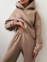 womens tracksuit casual solid long sleeve hooded sport suits warm autumn hoodie sweatshirt set long pant fleece two piece sets