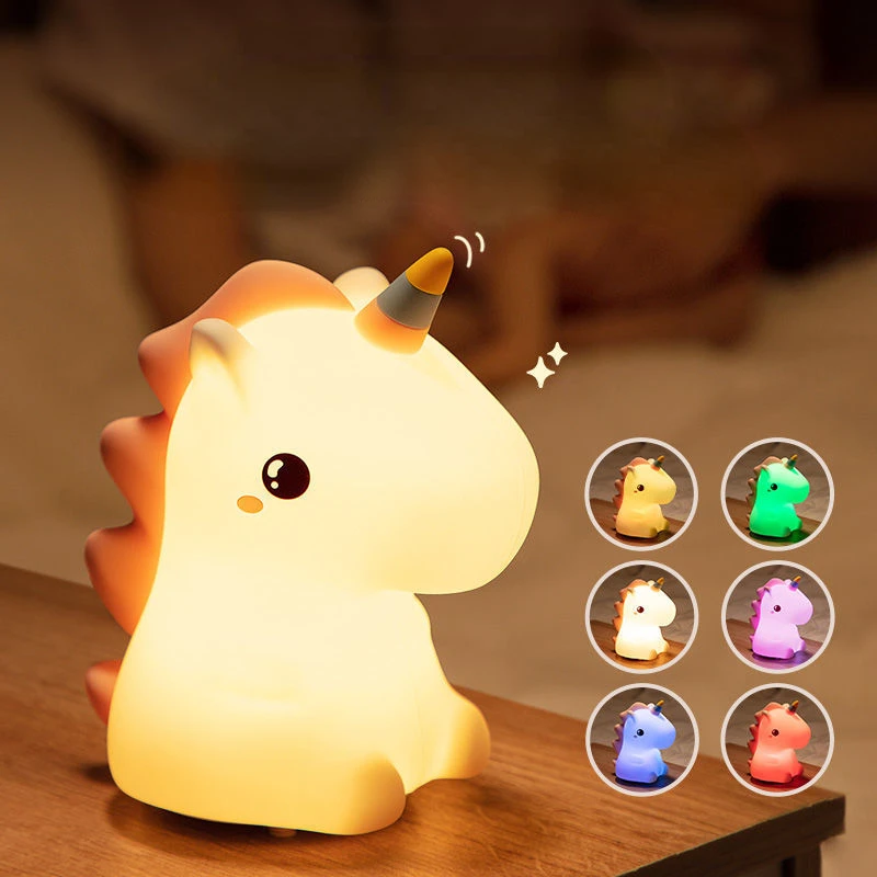 Cute Silicone Night Light unicorn unzip led USB Rechargeable Cartoon Animal dinosaur bedroom decor Bedside Touch Night Lamp