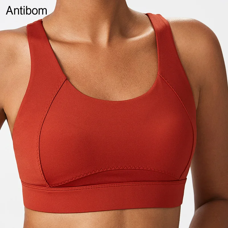 Antibom Women's Bra Without Bones Shockproof Padded Sport Top Push Up Fitness Yoga Underwear Adjustable Elastic Run Athleticwear