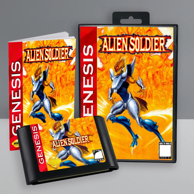 

16-битная игровая карта Alien Soldier MD с руководством на коробке, картридж для игровой консоли Sega Megadrive Genesis
