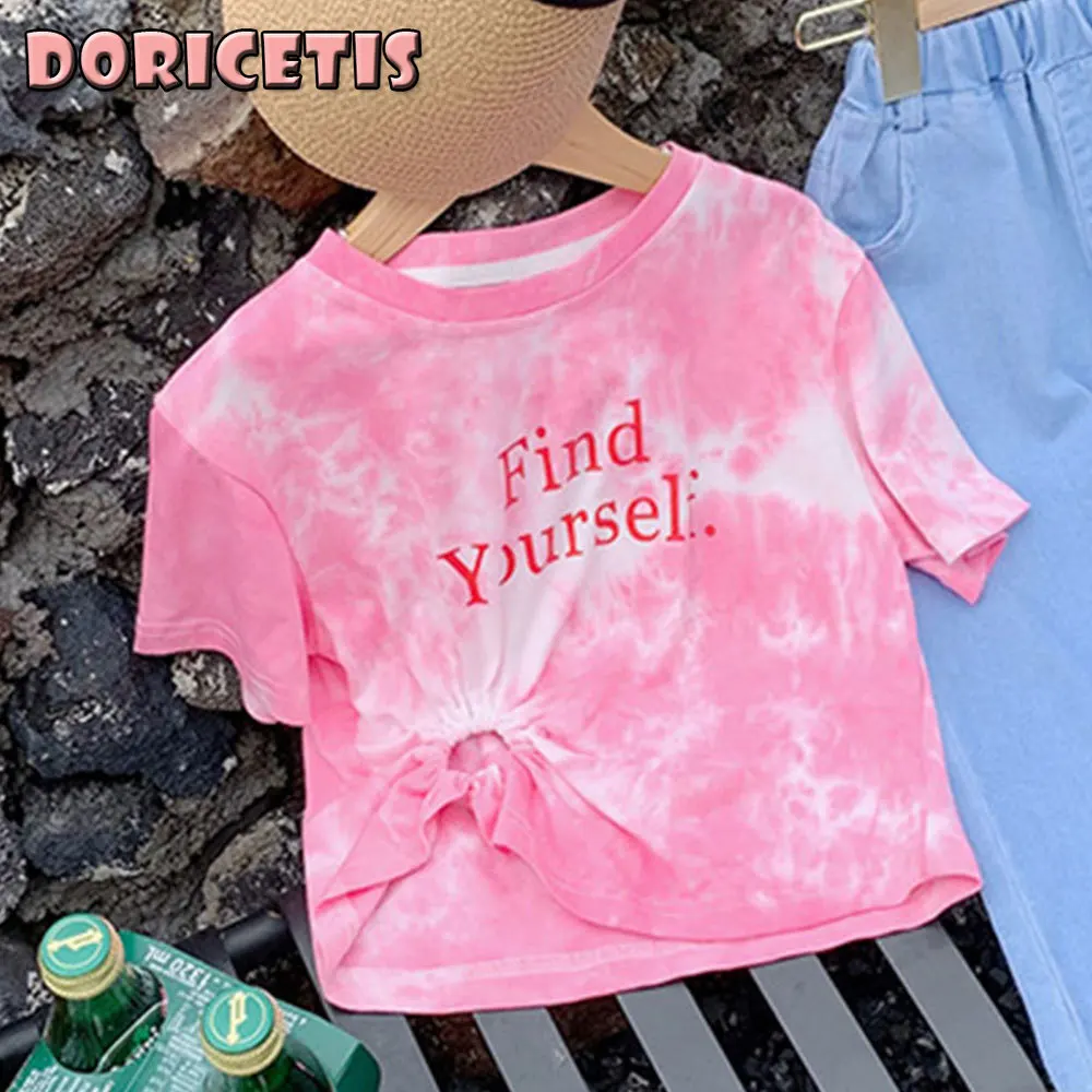 

Children T-Shirts Fashion Tie Dye Personality Design Short Sleeve T-shirt Summer Little Girl Out Travel Activity New Casual Tops