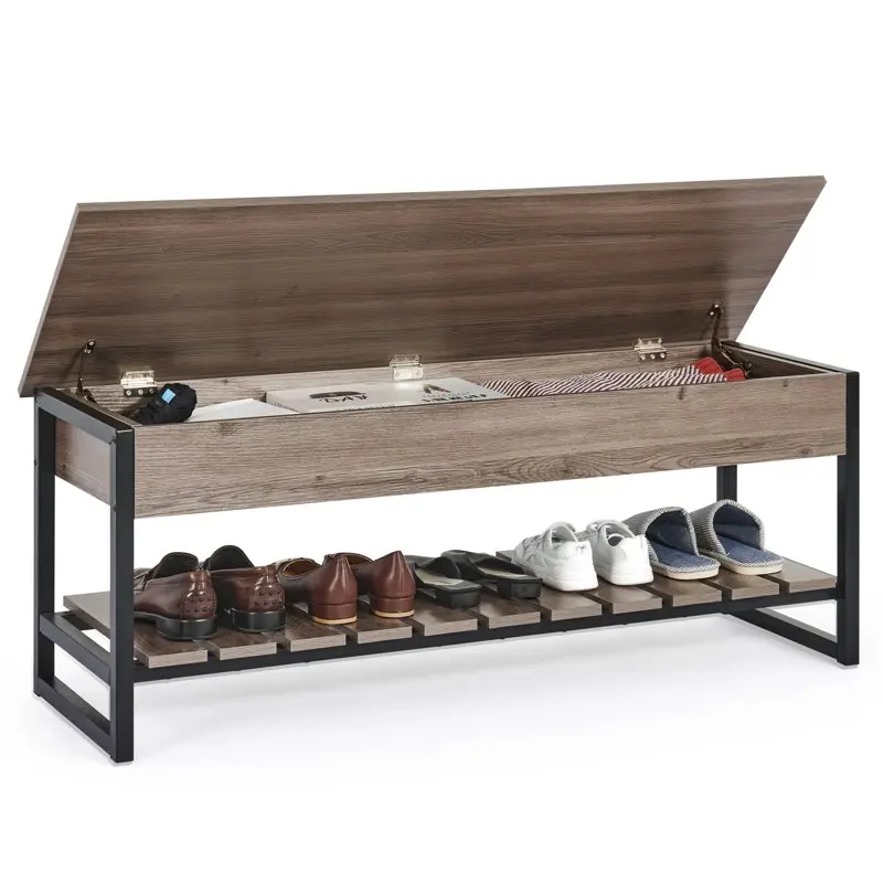 

47" Farmhouse Shoe Bench with Shelf for Entryway Clothes Book Shoe Toy Storage