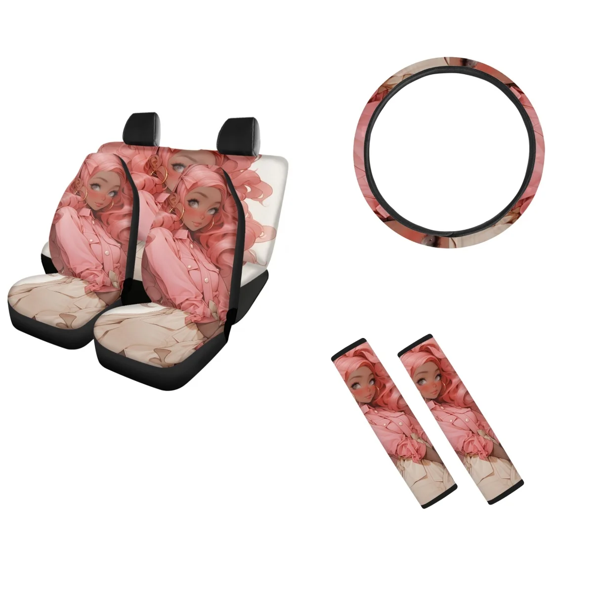 

Чехол на сиденья в салон автомобиля полный комплект розового чехла рулевого колеса для девочек эластичный удобный чехол для автомобильного ремня безопасности наплечный ремень
