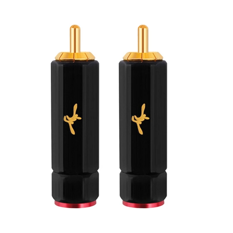 

2X YYTCG Pure Copper Gold Plated RCA Plug Self Locking Lotus Terminal Soldering Free Heating Wire DIY Audio Connector