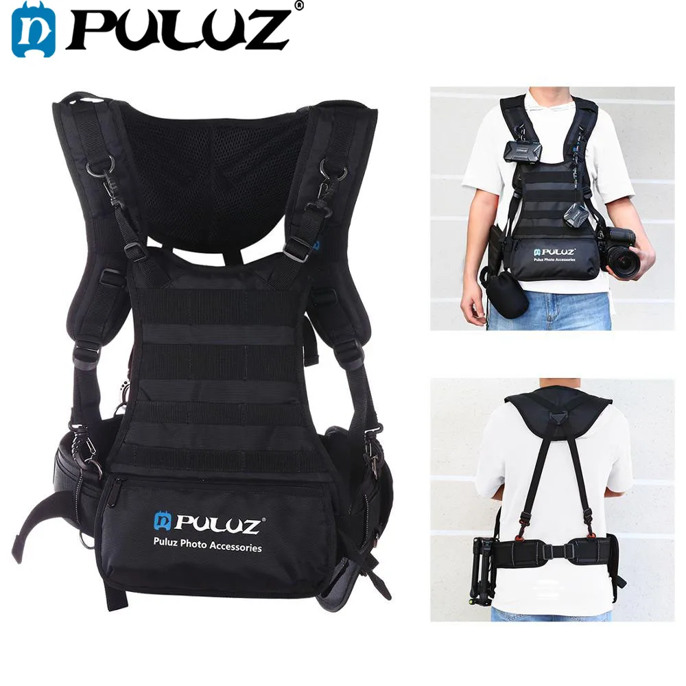 

PULUZ Double Shoulders Padded Strap Camera Chest Belt Body Harness System Vest Quick Strap Side Holster Waist Belt For SLR/DSLR