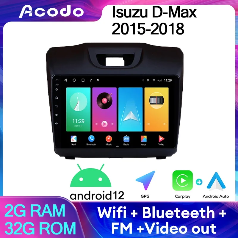 

Acodo 9''Android12 CarPlay Auto Car Radio For Isuzu D-Max 2015-2018 GPS SWC BT FM IPS WiFi Radio Video Player Stereo HeadUnit