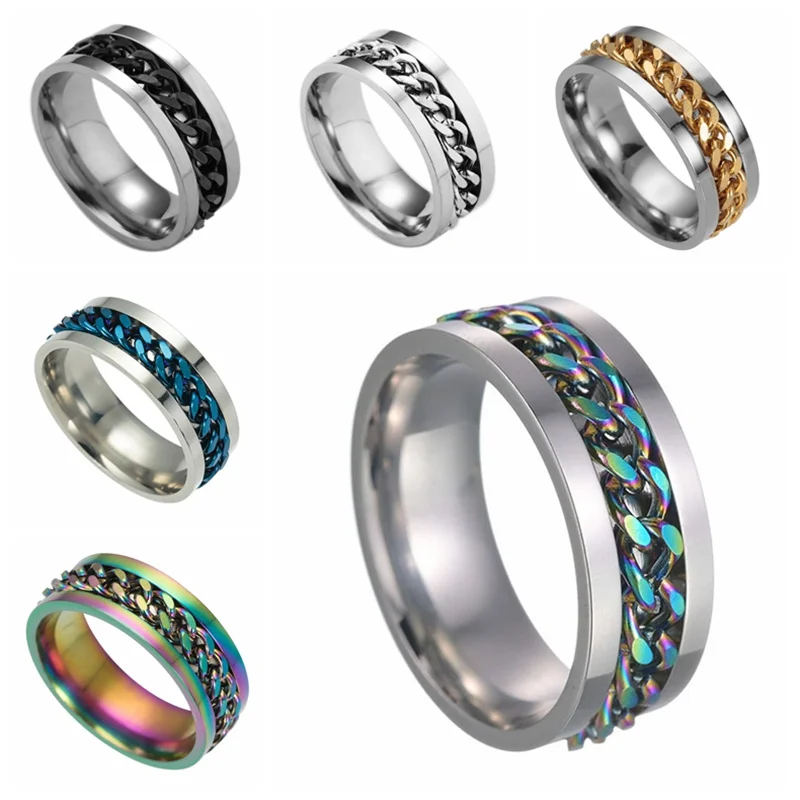 

Men's c stainless steel rotating ring can rotate pressure reduction accessories open bottle open beer Rings ring for men jewelry