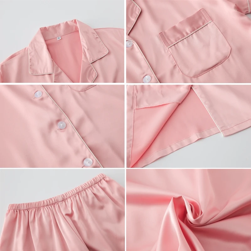 Women Silk Pajama Sets Womens Ladies Satin Pyjama Set Silky Summer Lounge Wear Short Sleeve Pajamas Set Pj Set Solid