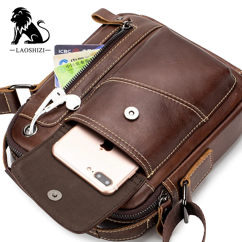 Bolso cruzado de cuero genuino para hombre, bandolera de piel de vaca, Estilo Vintage, informal, pequeño