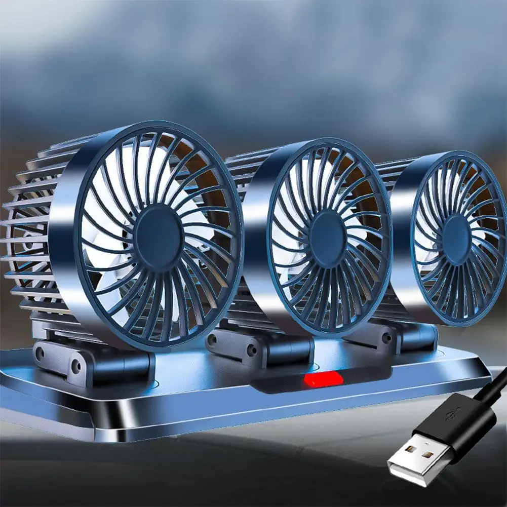 

USB Double Fan Portable Car Fan 360 Degree Rotation Office Fans Portable 3 Head Fan Mini USB Desktop Fan Truck Air Cooling Fan