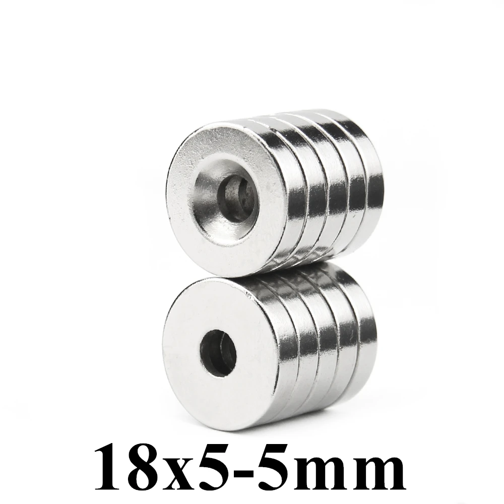 5 шт., круглый неодимовый магнит с потайным кольцом, 18 Х5 мм