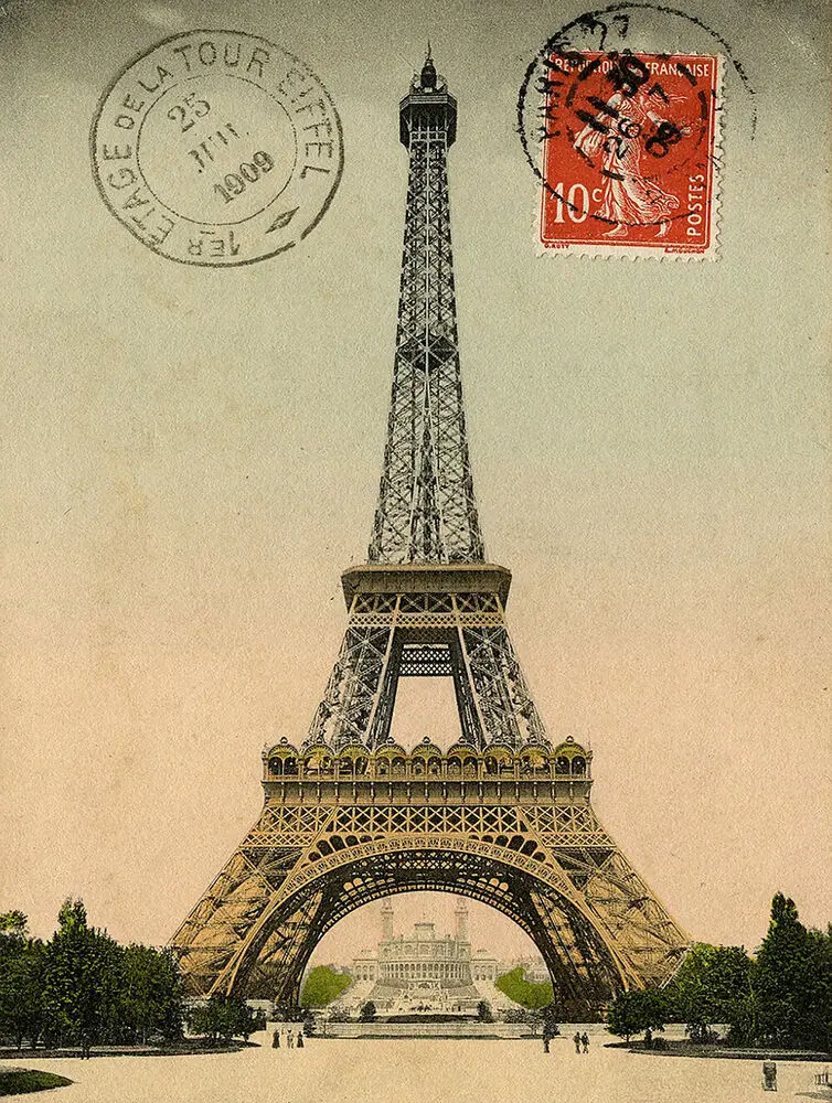 

Vintage Eiffel Tower Paris Photo Postcard Reproduction Metal Sign