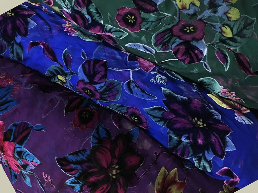 Ткань плюш из натурального шелка королевский синий фиолетовый темно-зеленый фон