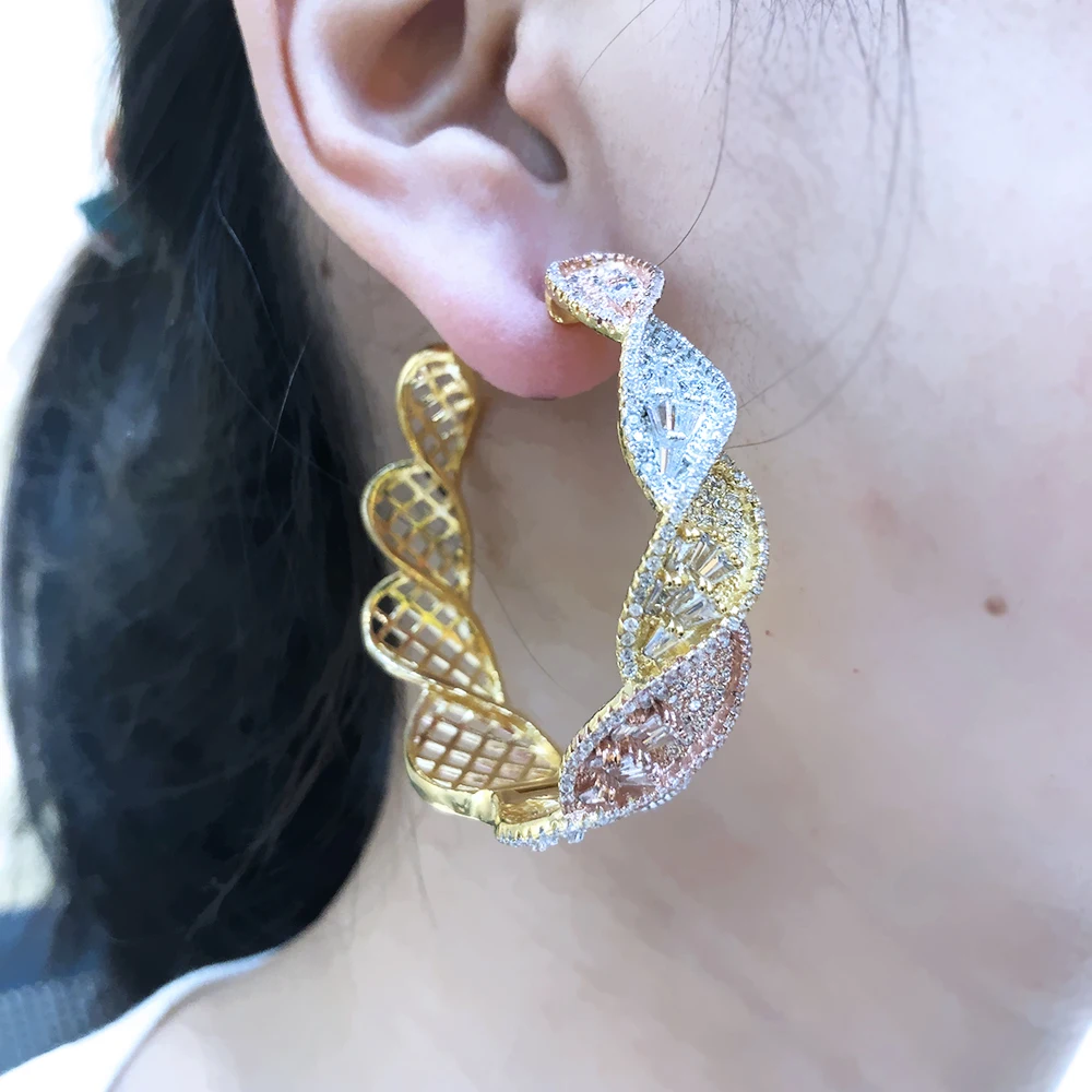 

Siscathy Dubai Luxury Cubic Zircon Thick Circle Earrings For Women Fashion Round Hoop Earring Jewelry boucle oreille femme luxe
