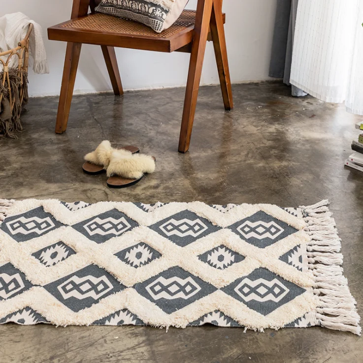 

Cotton Linen Tassel Ethnic Carpet Home Decor Weave Carpets Welcome Foot Pad Bedroom Boho Floor Area Rugs Tapestry Prayer Mats