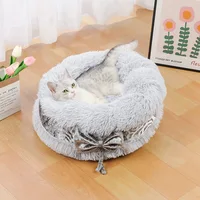 Cat Bed Collapse Feeling Wrapped Dog Beds Plush Bow Design Heated Mat for Animals Pet Big Warm Nest Warmer Cats Soft Comfortable