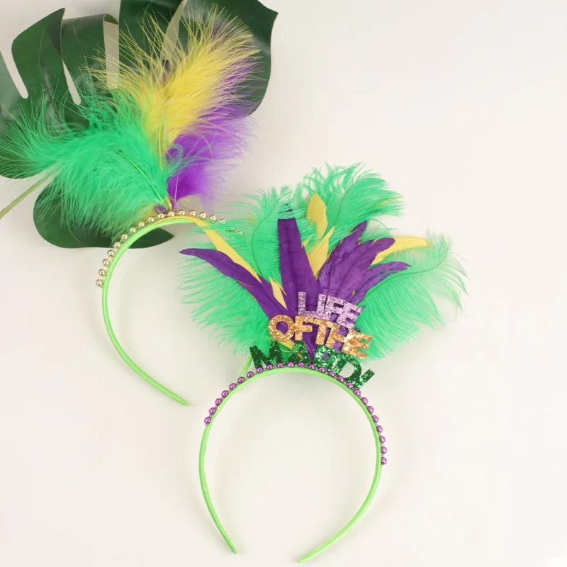 

2022 Carnival Headband Lettering Feather Hair Band Fashion Hair Accessories Women Girls Party Decor Female Headwear