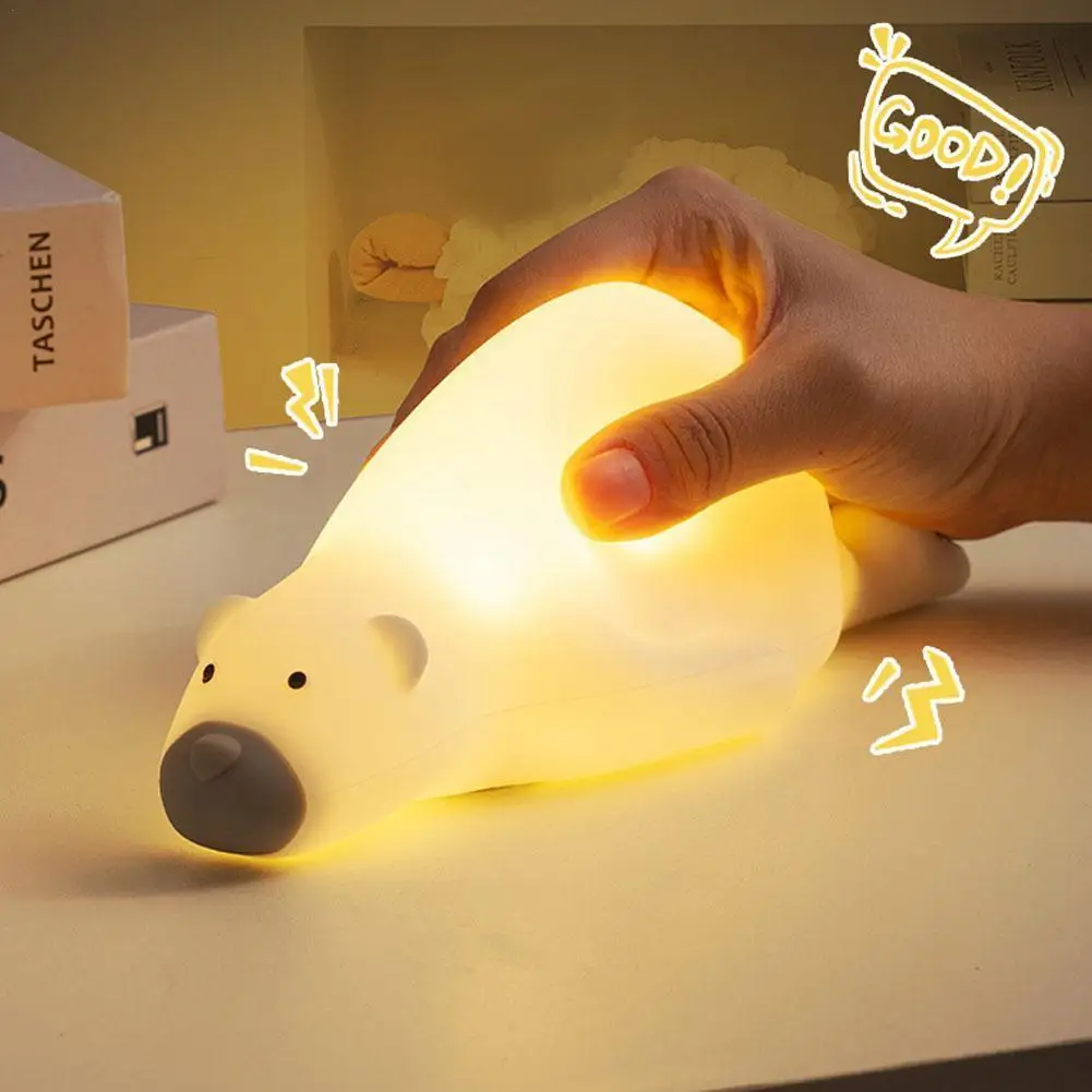 

Mini Kawaii Popular Lying Flat Bear Night Light Pat Nightlight Portable Eye Protection Gift Babie Bedside Bedroom Children U4H3