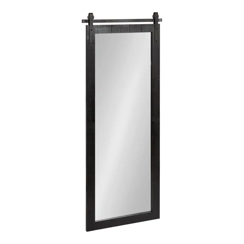 

Farmhouse Wood Framed Panel Wall Mirror, 18 x 50, Black, Decorative Rustic Barn Door Inspired Wall Mirror Decor With Full Length