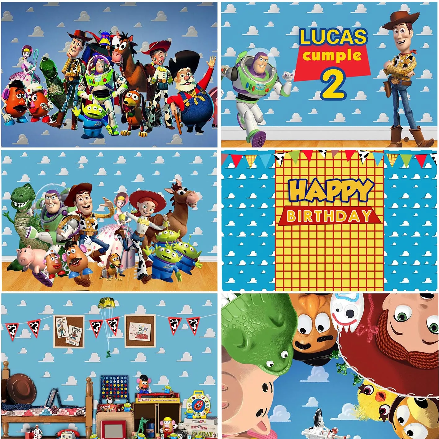 

Disney Cartoon Toy Story Blue Sky Wooden Floor Theme Background For Boys Birthday Party Baby Shower Decoration Custom Backdrops