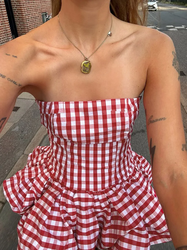 InGrily с принтом красно-белая клетчатая накидка на грудь плиссированный пушистый