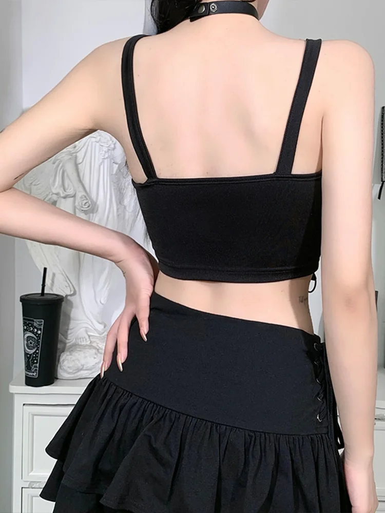 InsGoth Punk Safari Chain Black Camisole Grunge Gothic Bodycon Corset Tops Emo Streetwear Sexy Backless Women Summer Camis | Женская