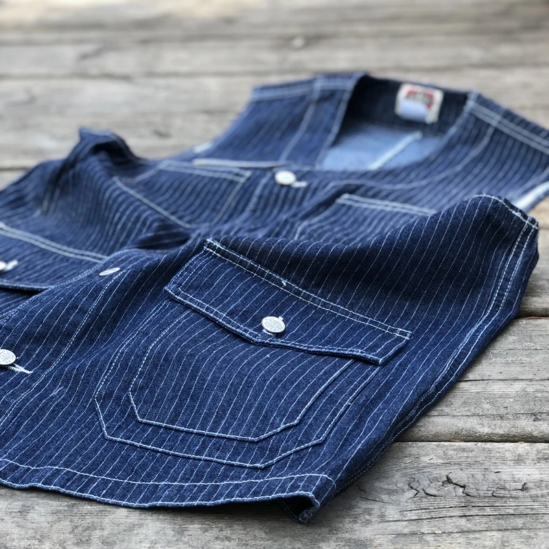 Джинсовый жилет с пряжкой на спине в стиле ретро Мужская Рабочая одежда