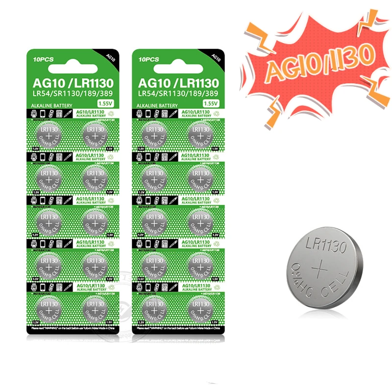 Щелочные батарейки AG10 LR54 Cell Coin 1 55 В SR54 389 190 LR1130 SR1130