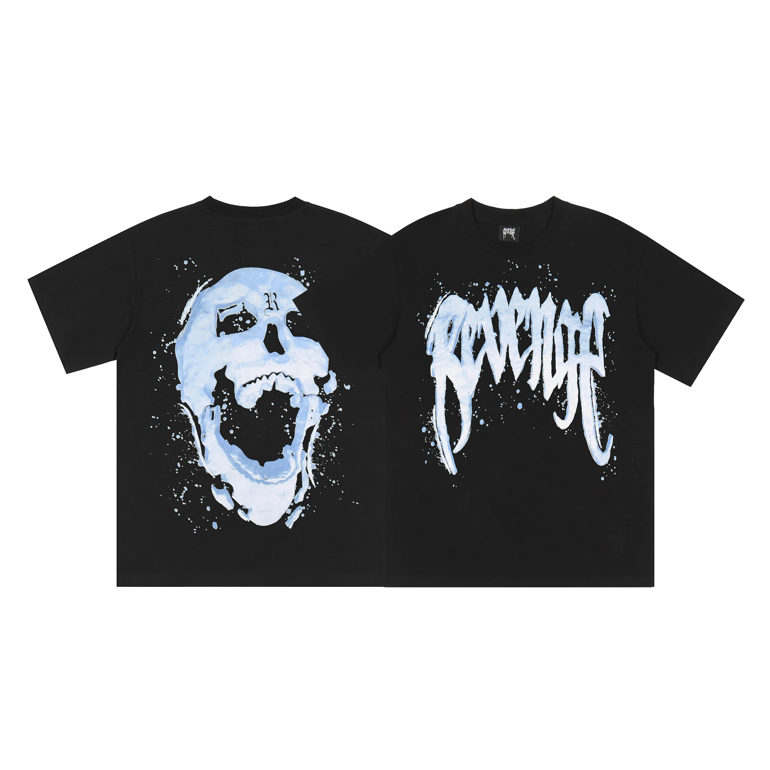 

Revenge Bullet Letter Print Bullet Hole Metal Skull Men's and Women's Round Neck Short Sleeve T-Shirt Beauty Trend