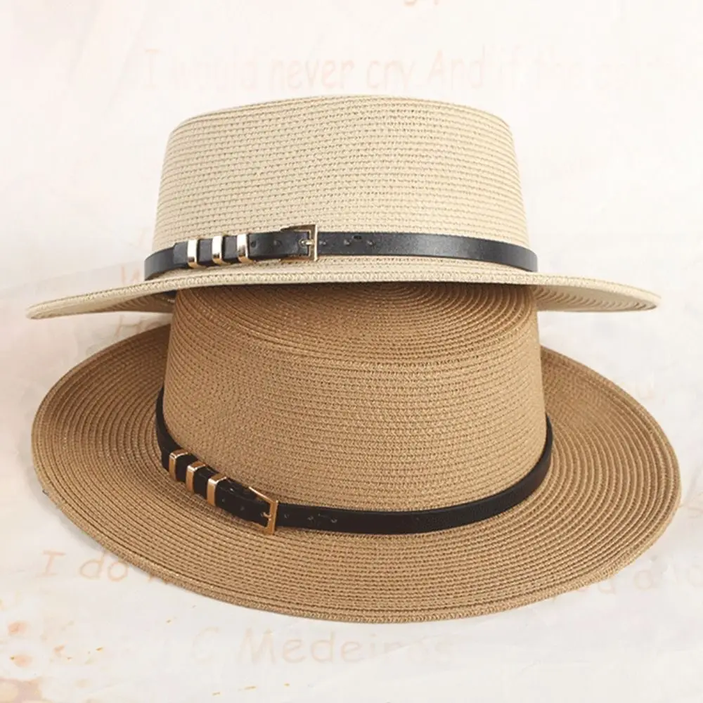 

For Women Girls Flat Brim Visors Casual Straw Cap Beach Hat Panama Sun Hat