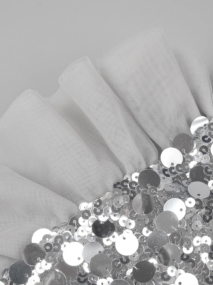 VC Роскошное серебряное платье с блестками без бретелек оборками и Мини-женское