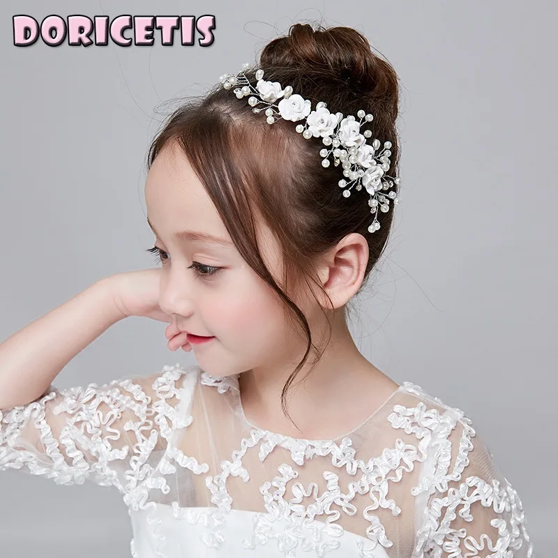 

Baby Girl Hairband Pure White Pearl Embellished Wedding Flower Girl Bridesmaid Bridal Tiara Children Party Accessories Hot Sale