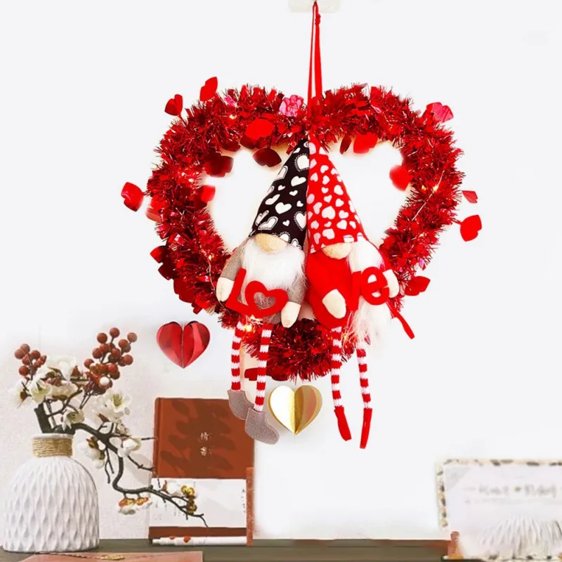

New Valentine's Day Faceless Doll Wreath Home Garden Decoration Festive Atmosphere Dress Pendant Valentine's Day Wreath