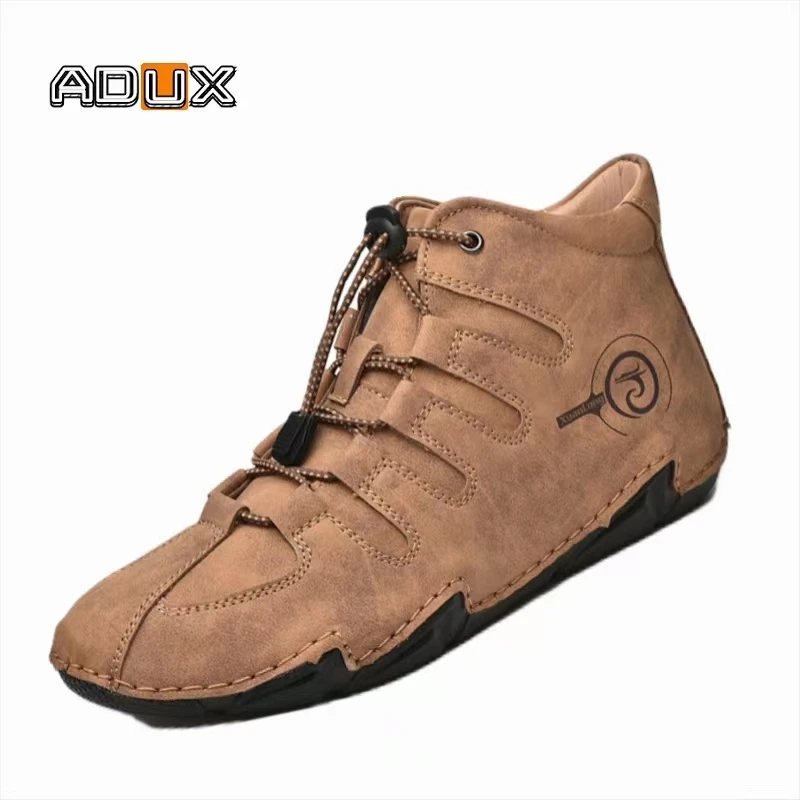 

ADUX Handmade Ankle Boots Men Leather Autumn Lace-up Flats Medium-top Shoes Outdoor Male Breathable Casual Shoes Soft Men Boots