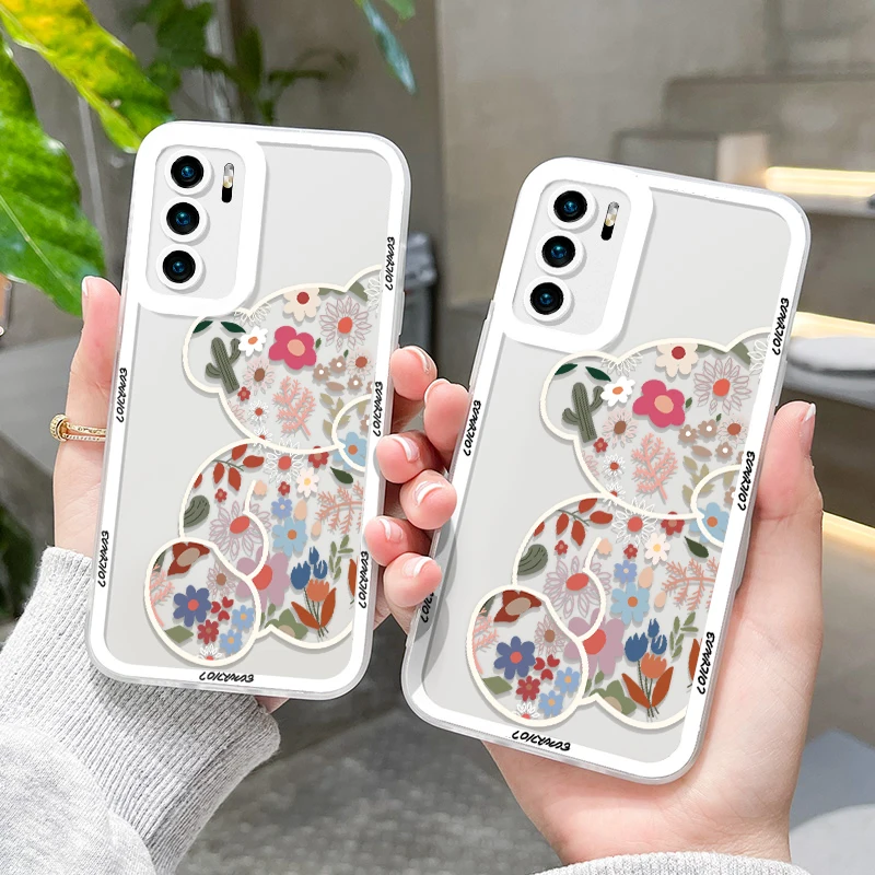 ins Flower Bear Case For Samsung Galaxy Note 20 S22 S21 Ultra FE S20 Plus A33 A12 A13 A73 A52 A72 A32 A51 A71 Cover Cute Soft